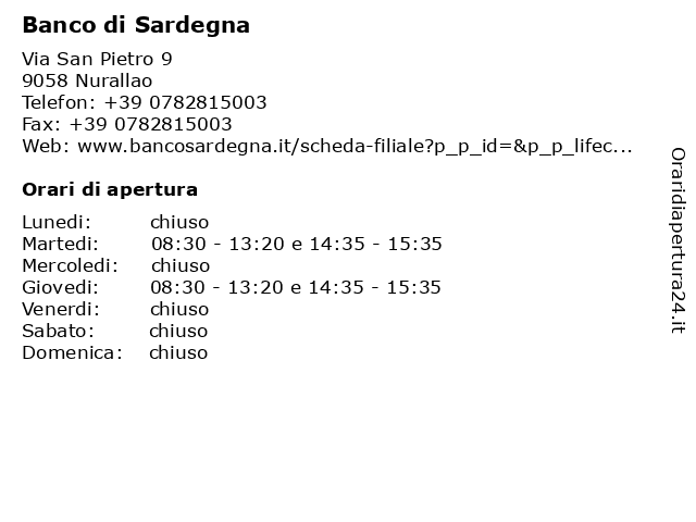 Banco di Sardegna a Nurallao: indirizzo e orari di apertura