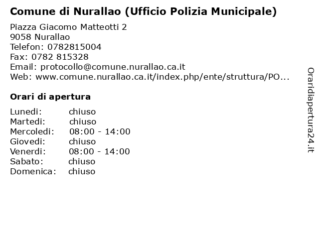 Comune di Nurallao (Ufficio Polizia Municipale) a Nurallao: indirizzo e orari di apertura