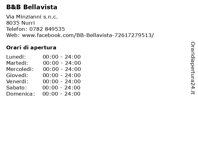 B&B Bellavista a Nurri: indirizzo e orari di apertura