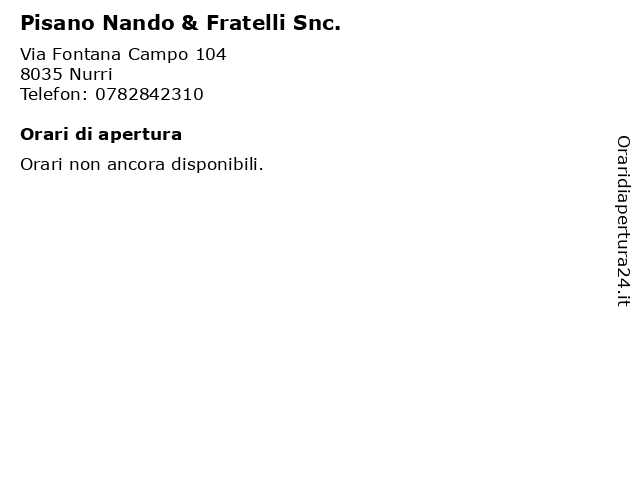 Pisano Nando & Fratelli Snc. a Nurri: indirizzo e orari di apertura