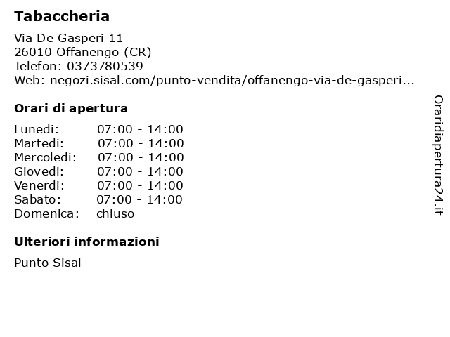 Tabaccheria Riboni a Offanengo (CR): indirizzo e orari di apertura