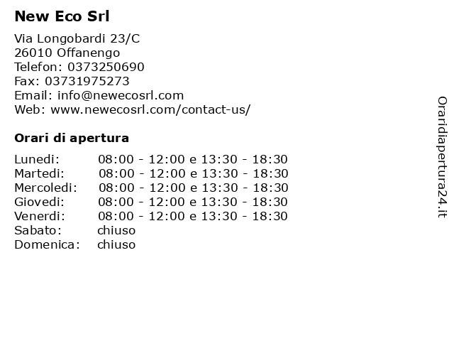 New Eco Srl a Offanengo: indirizzo e orari di apertura