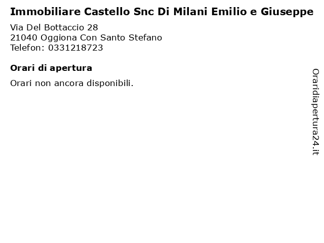 Immobiliare Castello Snc Di Milani Emilio e Giuseppe a Oggiona Con Santo Stefano: indirizzo e orari di apertura