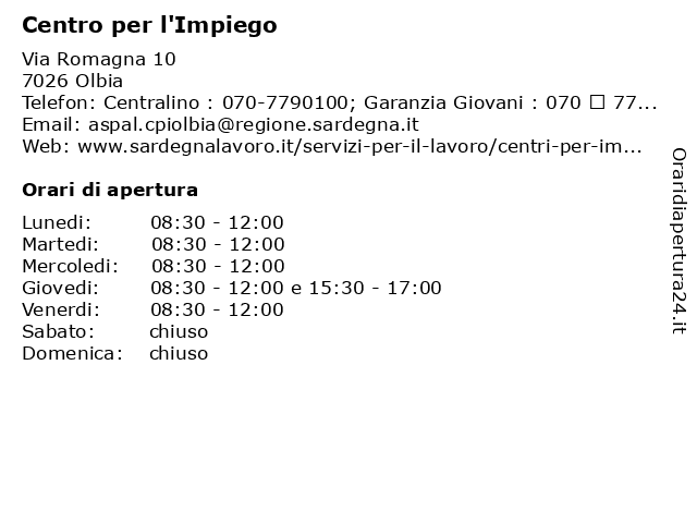 ᐅ Orari Centro Per L Impiego Via Romagna 10 07026 Olbia