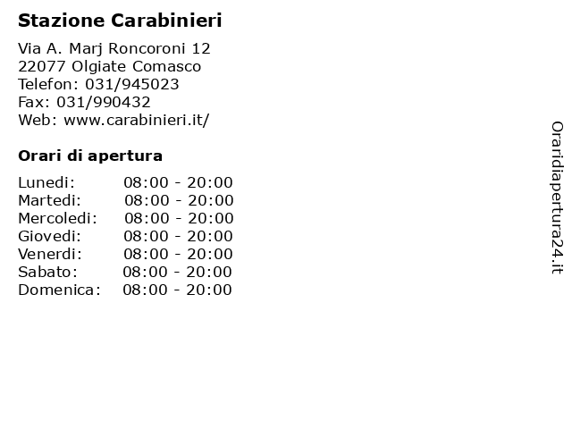 Stazione Carabinieri a Olgiate Comasco: indirizzo e orari di apertura