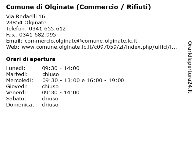 Comune di Olginate (Commercio / Rifiuti) a Olginate: indirizzo e orari di apertura
