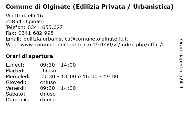 Comune di Olginate (Edilizia Privata / Urbanistica) a Olginate: indirizzo e orari di apertura