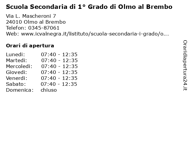 Scuola Secondaria di 1° Grado di Olmo al Brembo a Olmo al Brembo: indirizzo e orari di apertura