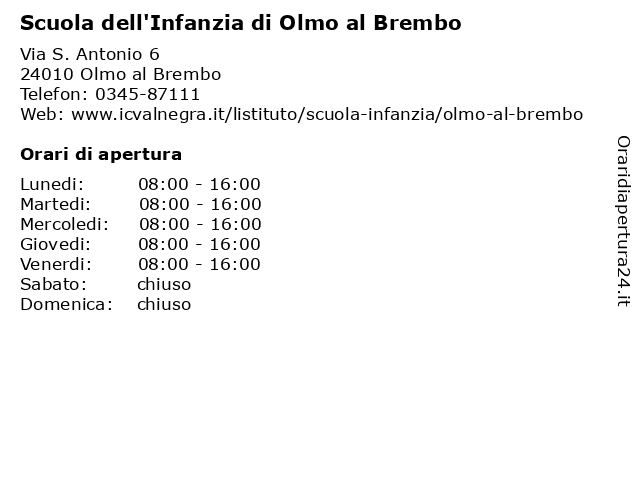 Scuola dell'Infanzia di Olmo al Brembo a Olmo al Brembo: indirizzo e orari di apertura