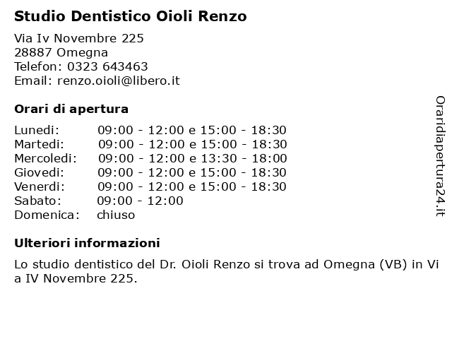 Studio Dentistico Oioli Renzo a Omegna: indirizzo e orari di apertura