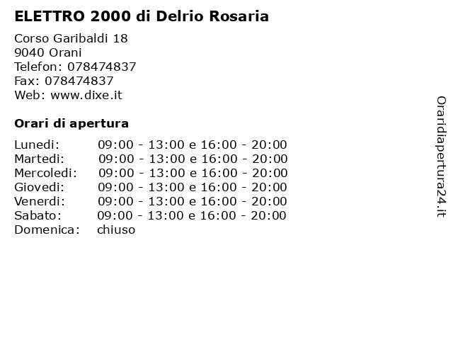 ELETTRO 2000 di Delrio Rosaria a Orani: indirizzo e orari di apertura