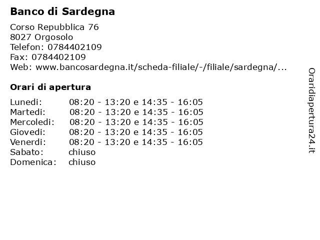 Banco Di Sardegna a Orgosolo: indirizzo e orari di apertura