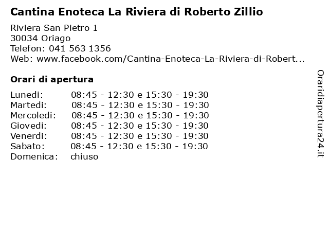 Cantina Enoteca La Riviera di Roberto Zillio a Oriago: indirizzo e orari di apertura
