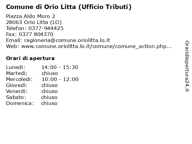 Comune di Orio Litta (Ufficio Tributi) a Orio Litta (LO): indirizzo e orari di apertura
