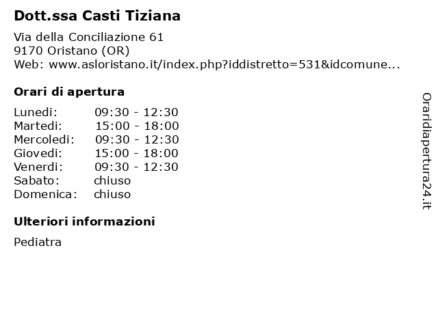 Dott.ssa Casti Tiziana a Oristano (OR): indirizzo e orari di apertura