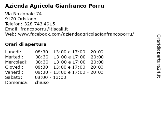 Azienda Agricola Gianfranco Porru a Oristano: indirizzo e orari di apertura