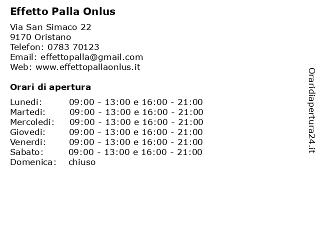 Effetto Palla Onlus a Oristano: indirizzo e orari di apertura