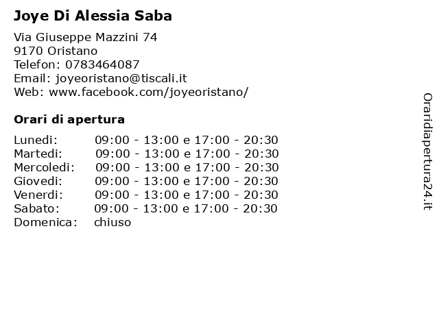 Joye Di Alessia Saba a Oristano: indirizzo e orari di apertura