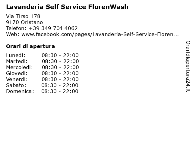 Lavanderia Self Service FlorenWash a Oristano: indirizzo e orari di apertura