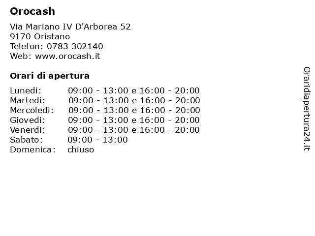 Orocash a Oristano: indirizzo e orari di apertura