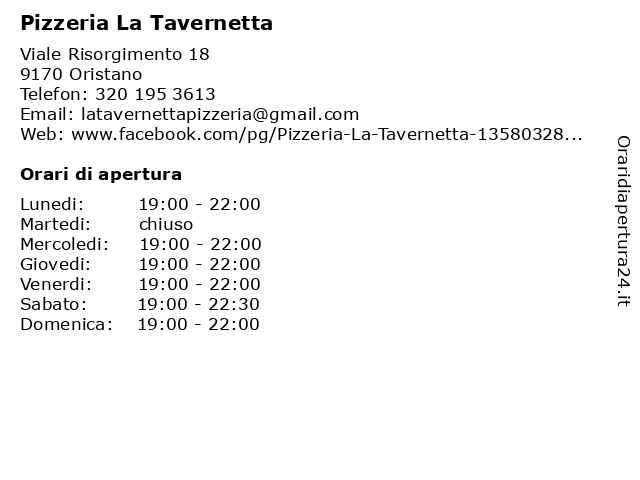 Pizzeria La Tavernetta a Oristano: indirizzo e orari di apertura