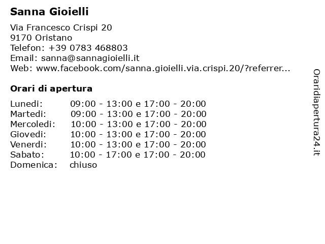Sanna Gioielli a Oristano: indirizzo e orari di apertura