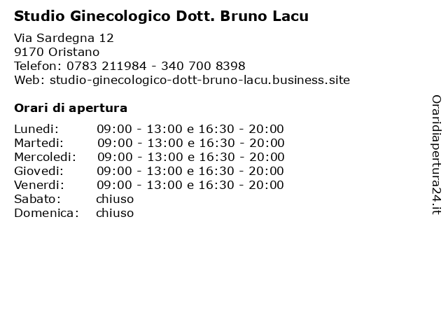Studio Ginecologico Dott. Bruno Lacu a Oristano: indirizzo e orari di apertura