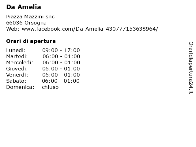 Da Amelia a Orsogna: indirizzo e orari di apertura