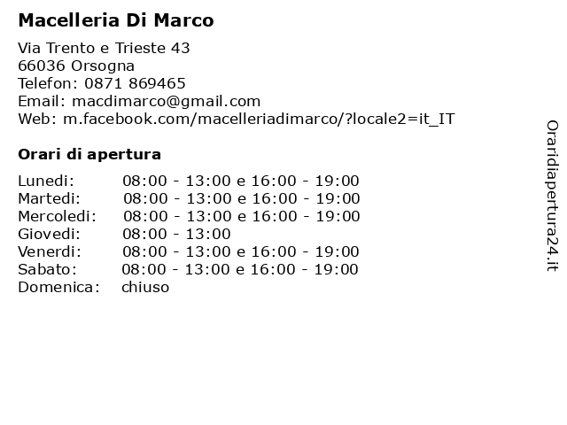 Macelleria Di Marco a Orsogna: indirizzo e orari di apertura
