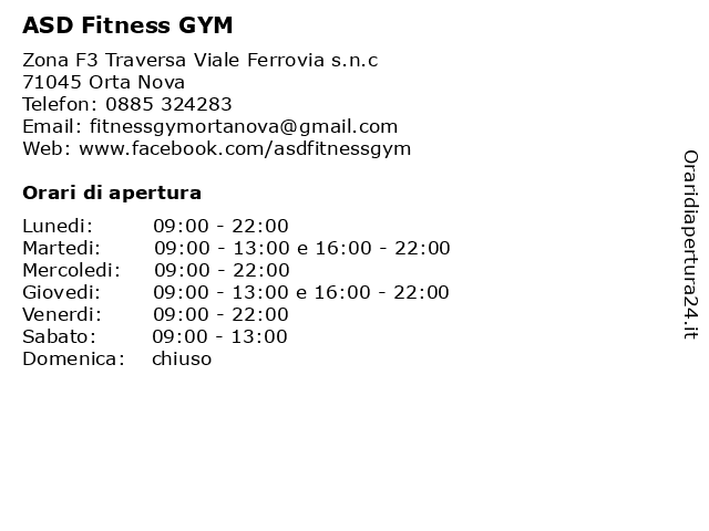 ASD Fitness GYM a Orta Nova: indirizzo e orari di apertura