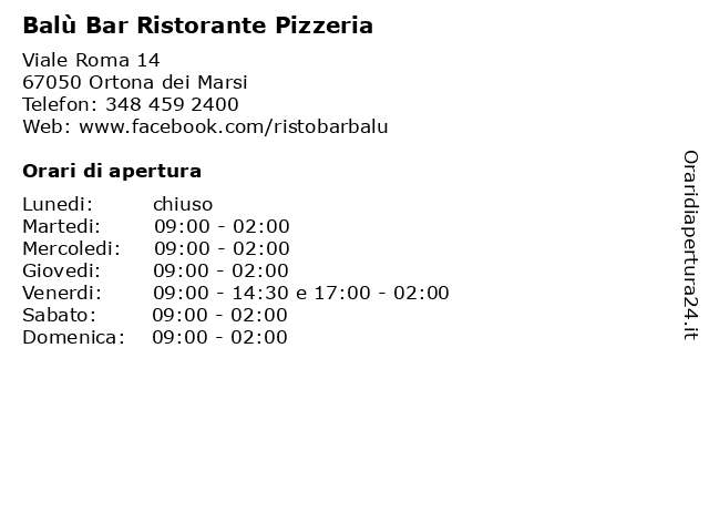 Balù Bar Ristorante Pizzeria a Ortona dei Marsi: indirizzo e orari di apertura