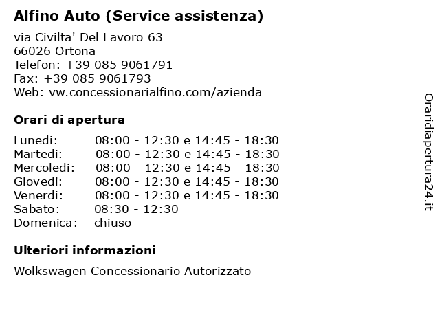 Alfino Auto (Service assistenza) a Ortona: indirizzo e orari di apertura