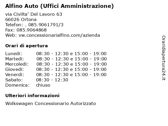 Alfino Auto (Uffici Amministrazione) a Ortona: indirizzo e orari di apertura