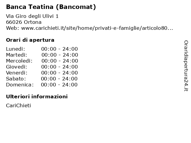 Banca Teatina (Bancomat) a Ortona: indirizzo e orari di apertura