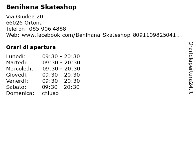 Benihana Skateshop a Ortona: indirizzo e orari di apertura