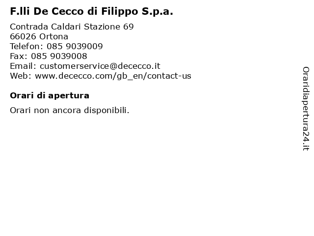 F.lli De Cecco di Filippo S.p.a. a Ortona: indirizzo e orari di apertura