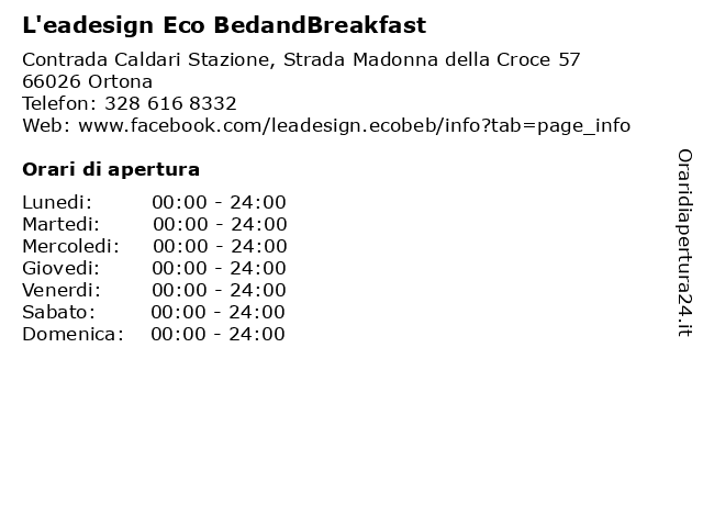 L'eadesign Eco BedandBreakfast a Ortona: indirizzo e orari di apertura