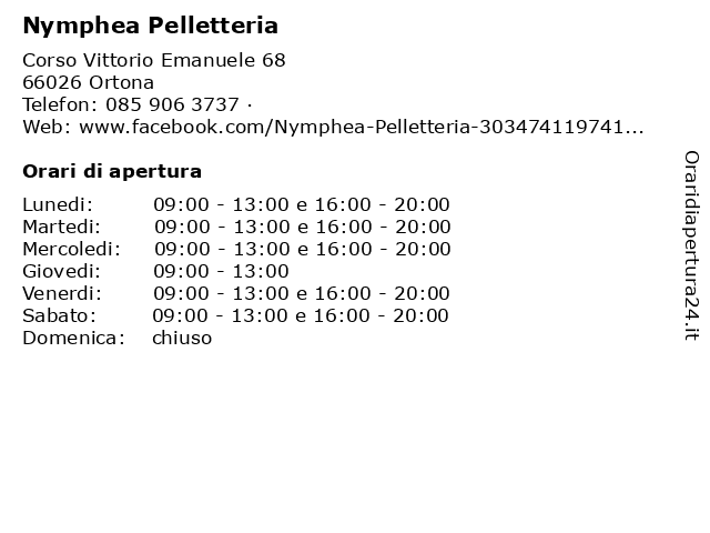 Nymphea Pelletteria a Ortona: indirizzo e orari di apertura