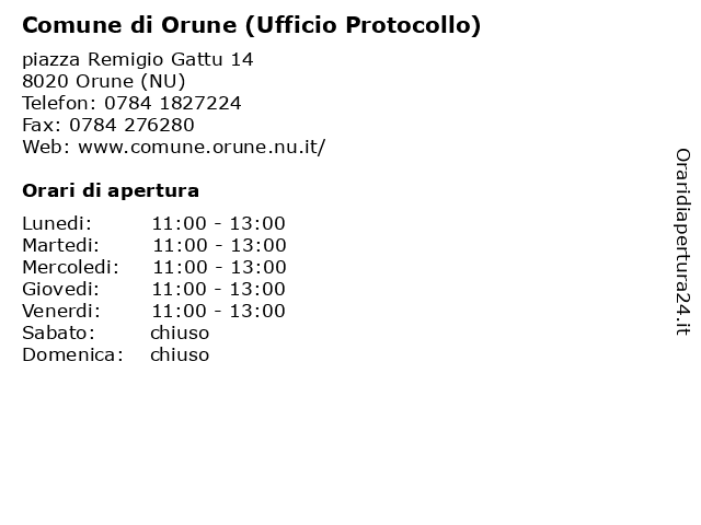 Comune di Orune (Ufficio Protocollo) a Orune (NU): indirizzo e orari di apertura