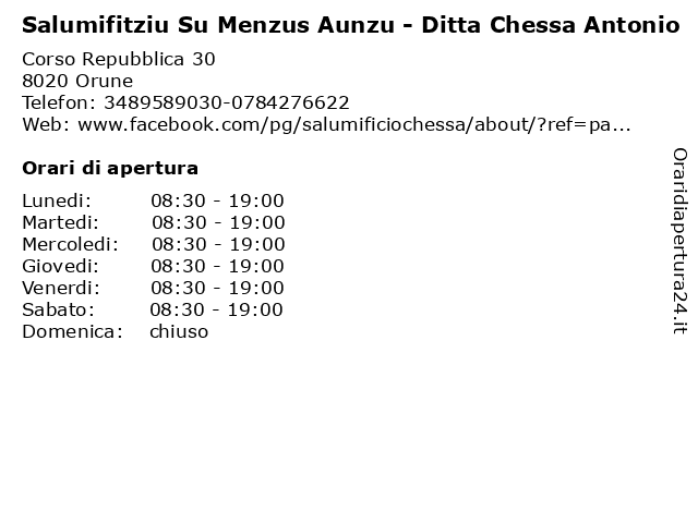 Salumifitziu Su Menzus Aunzu - Ditta Chessa Antonio a Orune: indirizzo e orari di apertura