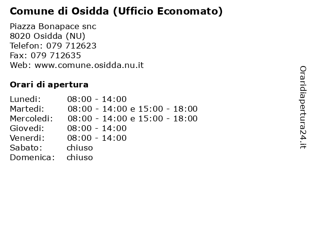 Comune di Osidda (Ufficio Economato) a Osidda (NU): indirizzo e orari di apertura
