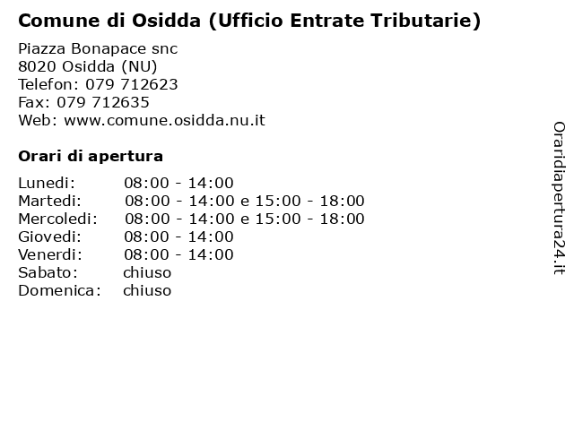 Comune di Osidda (Ufficio Entrate Tributarie) a Osidda (NU): indirizzo e orari di apertura