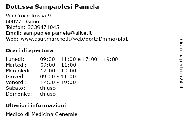 Dott.ssa Sampaolesi Pamela a Osimo: indirizzo e orari di apertura