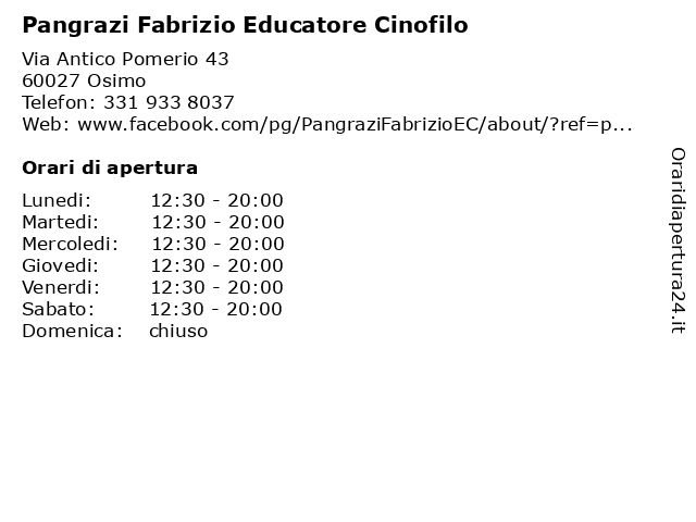 Pangrazi Fabrizio Educatore Cinofilo a Osimo: indirizzo e orari di apertura