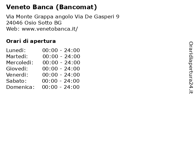 Veneto Banca (Bancomat) a Osio Sotto BG: indirizzo e orari di apertura