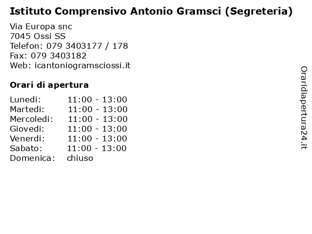 Istituto Comprensivo Antonio Gramsci (Segreteria) a Ossi SS: indirizzo e orari di apertura