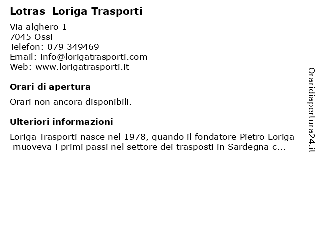 Lotras  Loriga Trasporti a Ossi: indirizzo e orari di apertura