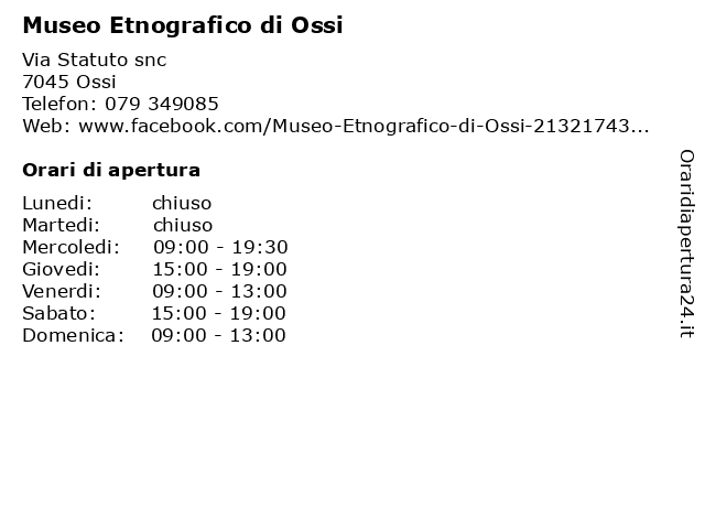 Museo Etnografico di Ossi a Ossi: indirizzo e orari di apertura