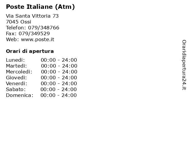 Poste Italiane (Atm) a Ossi: indirizzo e orari di apertura