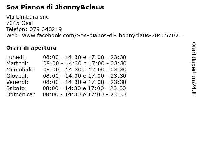 Sos Pianos di Jhonny&claus a Ossi: indirizzo e orari di apertura